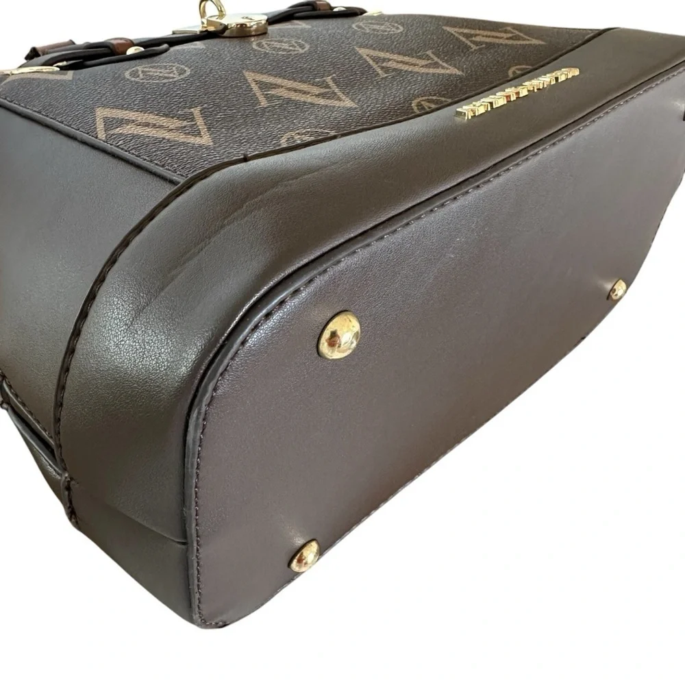 Adrienne Vittadini Brown Logo Satchel Handbag